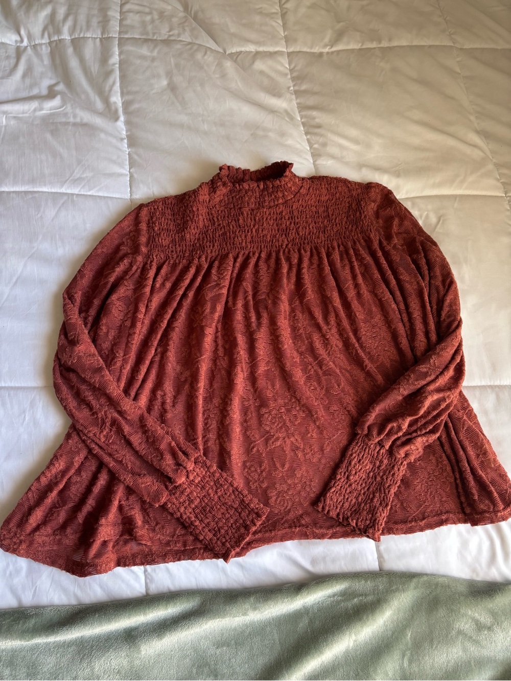 Anthropologie Deletta Rust Red Textured Long-Sleeve Blouse